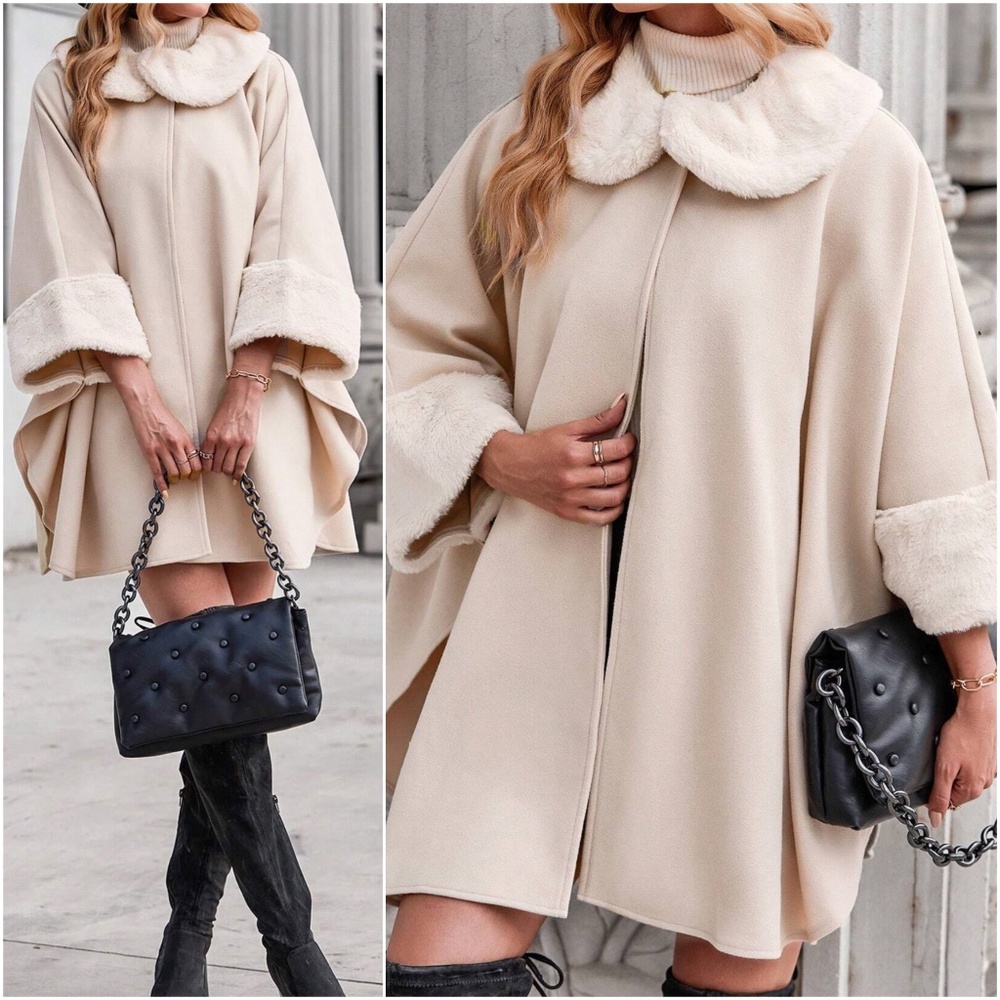 Classic Vegan Fur 3/4 sleeve Cape Jacket Coat